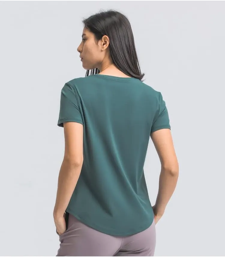 Looleafy Women's Running Shirts Quick Dry Short Sleeve Athletic Workout Tops V Neck Moisture Wicking Tops Women