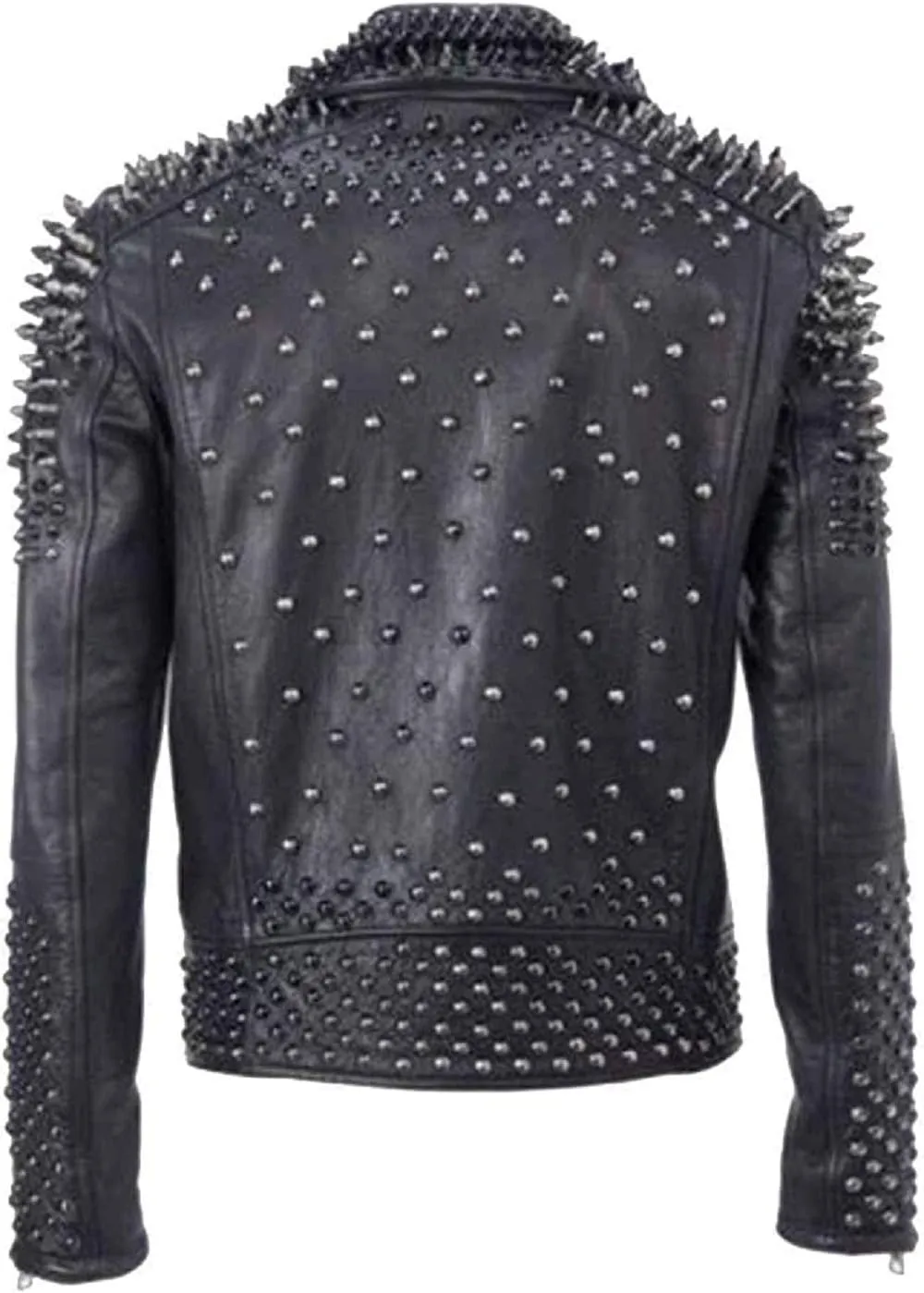 LP-FACON Mens Rock Punk Studded Leather Jacket - Brando Motorcycle Black Biker Leather Jacket Motorbike Spike Outerwear