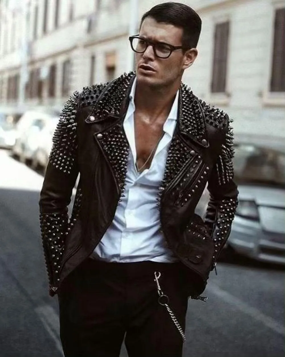 LP-FACON Mens Rock Punk Studded Leather Jacket - Brando Motorcycle Black Biker Leather Jacket Motorbike Spike Outerwear