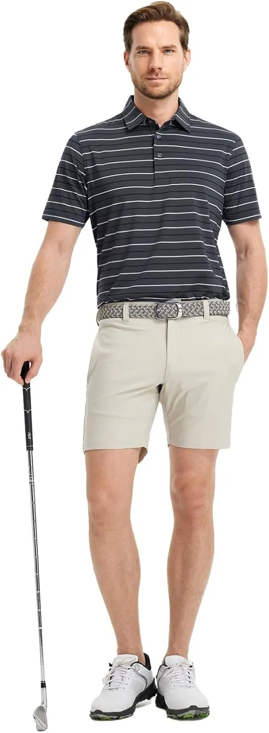 M MAELREG Golf Shirts for Men Short Sleeve Dry Fit Striped Performance Lightweight Moisture Wicking Collared Casual Golf Polo