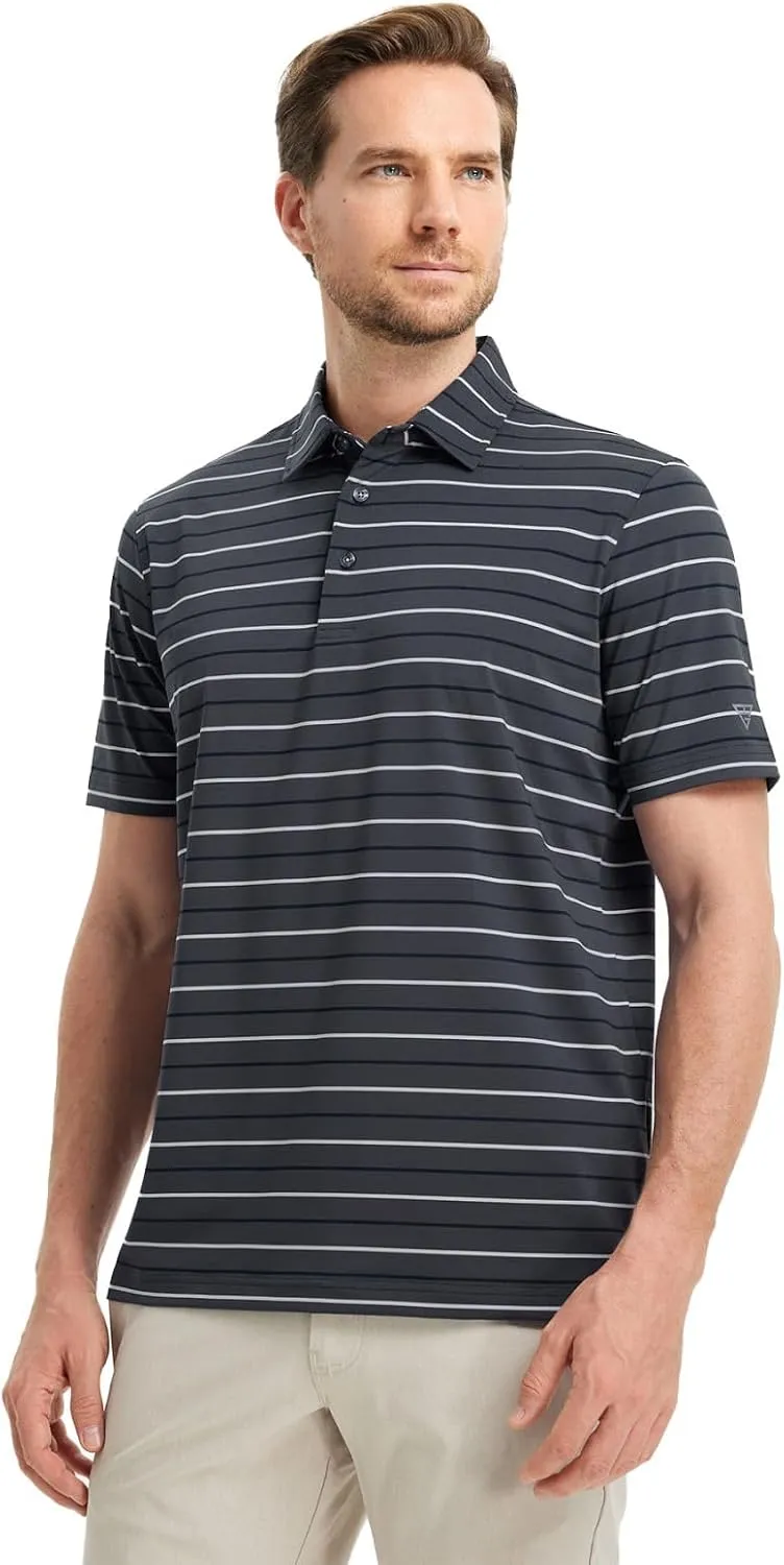M MAELREG Golf Shirts for Men Short Sleeve Dry Fit Striped Performance Lightweight Moisture Wicking Collared Casual Golf Polo