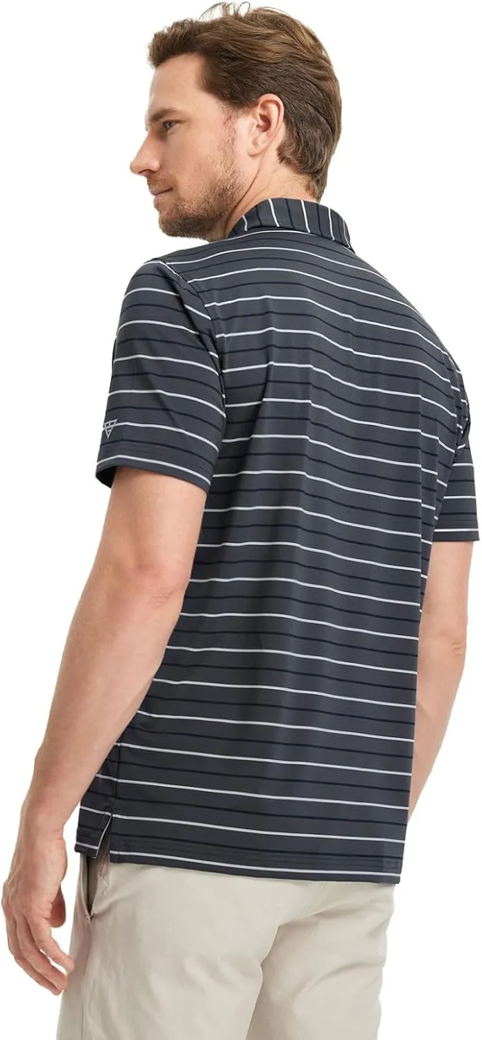 M MAELREG Golf Shirts for Men Short Sleeve Dry Fit Striped Performance Lightweight Moisture Wicking Collared Casual Golf Polo