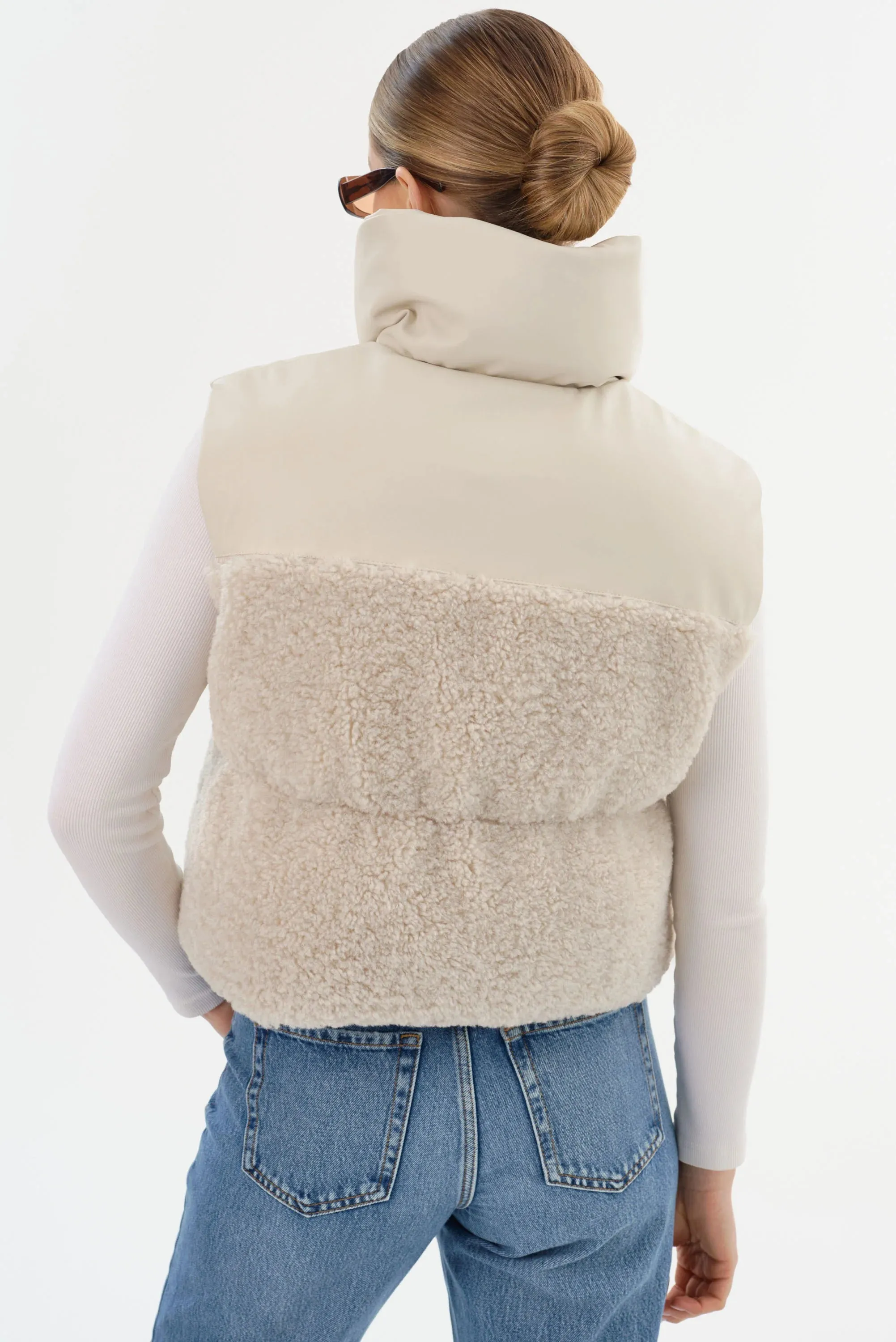 Melicia Reversible Puffer Vest - Bone Ecru