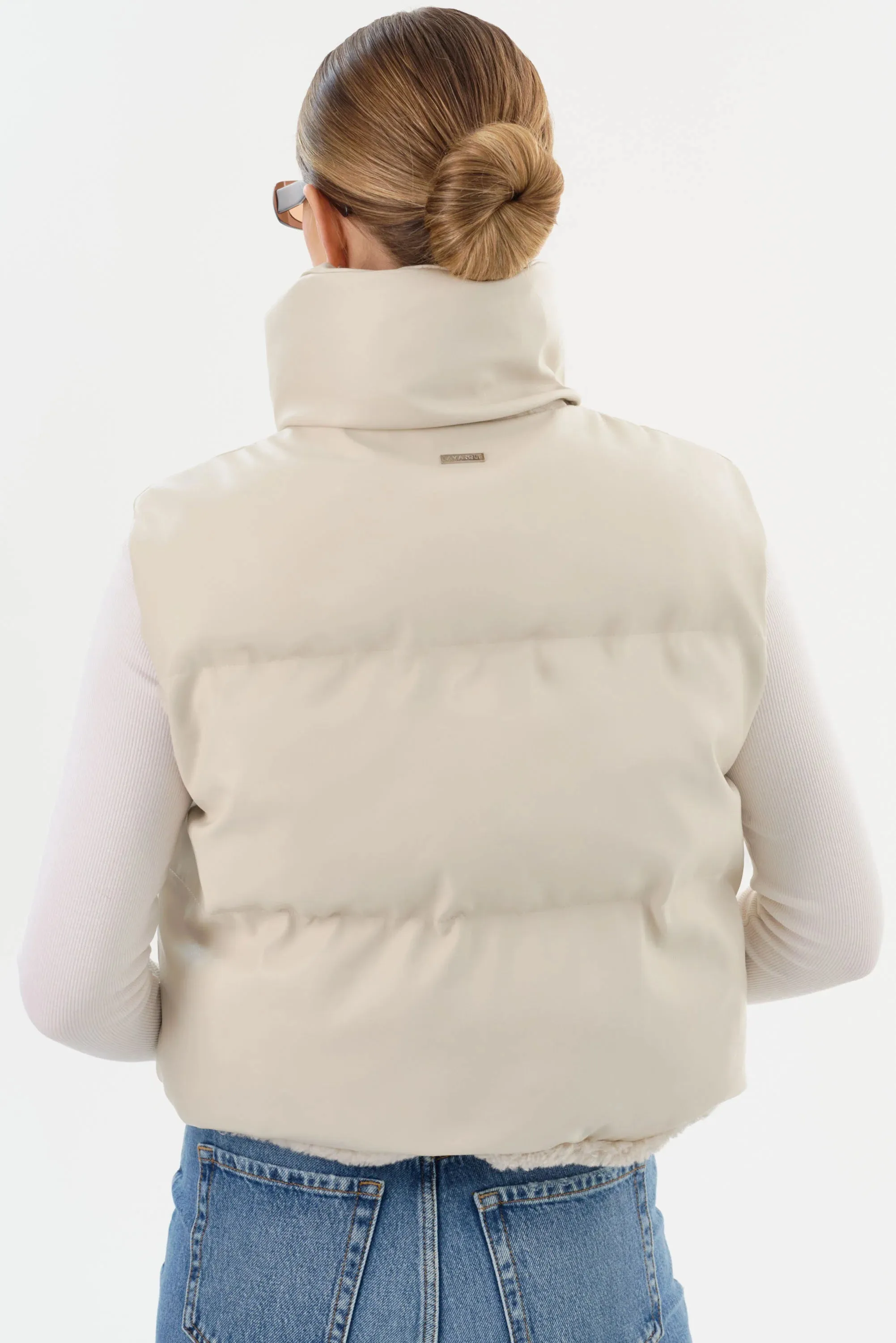 Melicia Reversible Puffer Vest - Bone Ecru