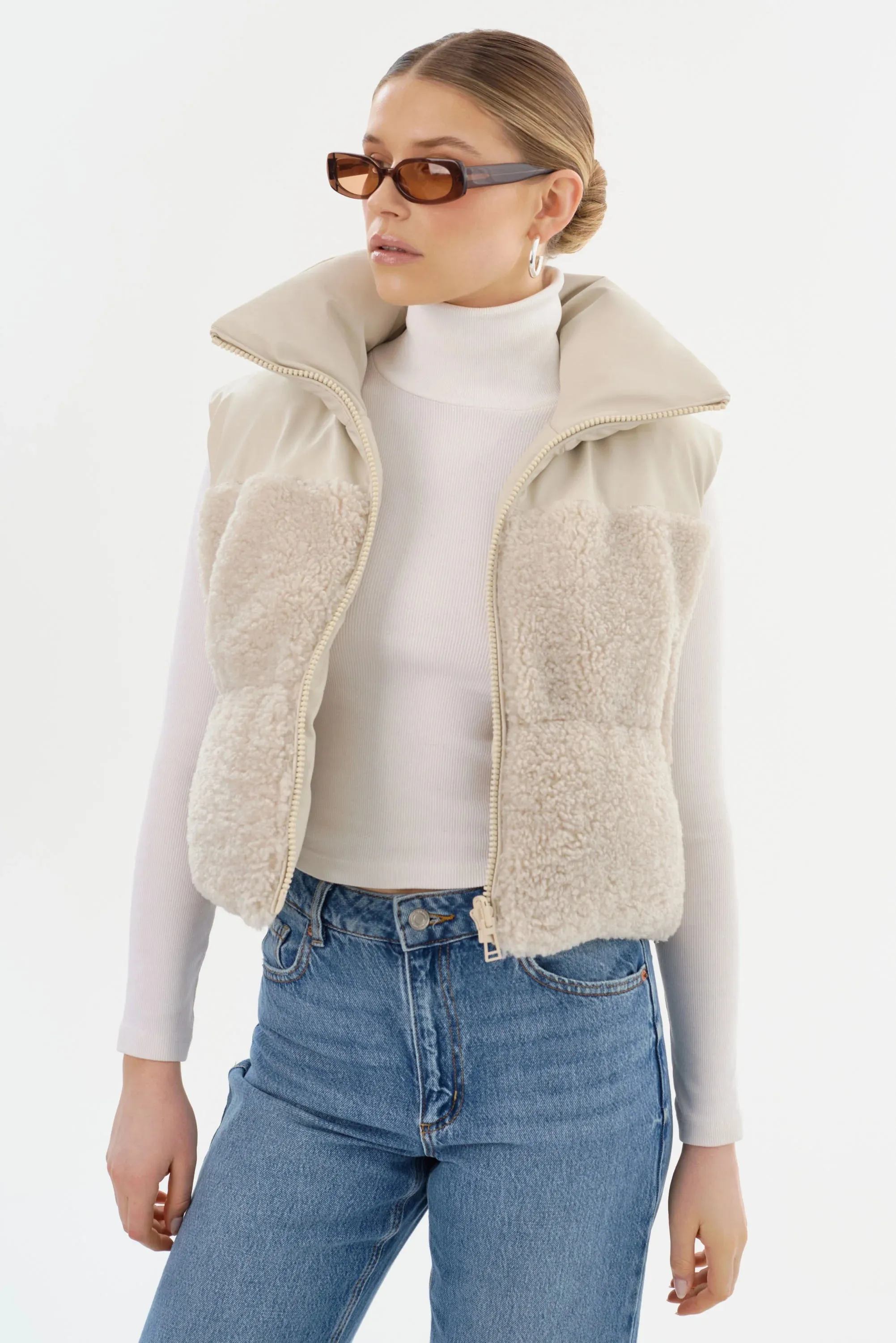 Melicia Reversible Puffer Vest - Bone Ecru