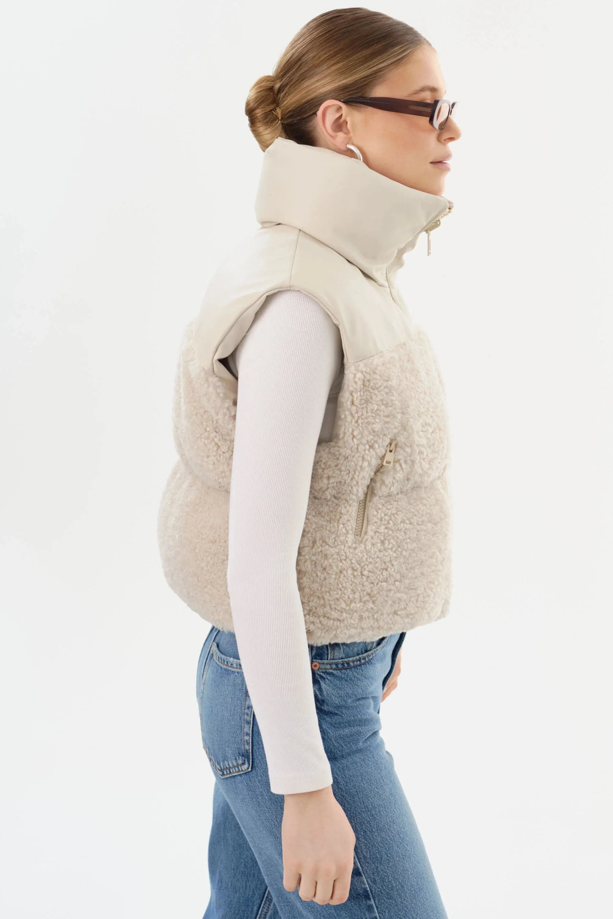 Melicia Reversible Puffer Vest - Bone Ecru