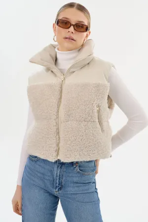 Melicia Reversible Puffer Vest - Bone Ecru