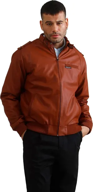 Members Only Iconic Racer Faux Leather Jacket Men (Cognac, XL)