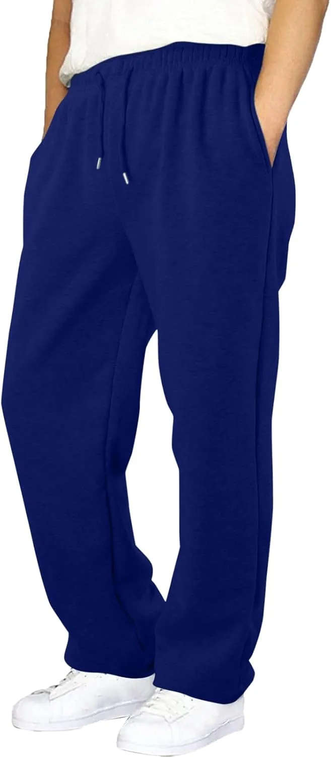 Men's Athletic Pants Rope Loose Waist Joggers Pants, Solid Color Pocket Trousers Loose Sports Workout Trousers