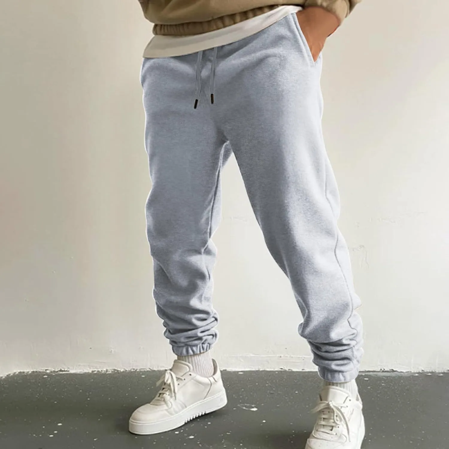 Mens Autumn and Winter High Street Fashion Leisure Pants Loose Sports Running Trousers Solid Color Lace Up Joggers