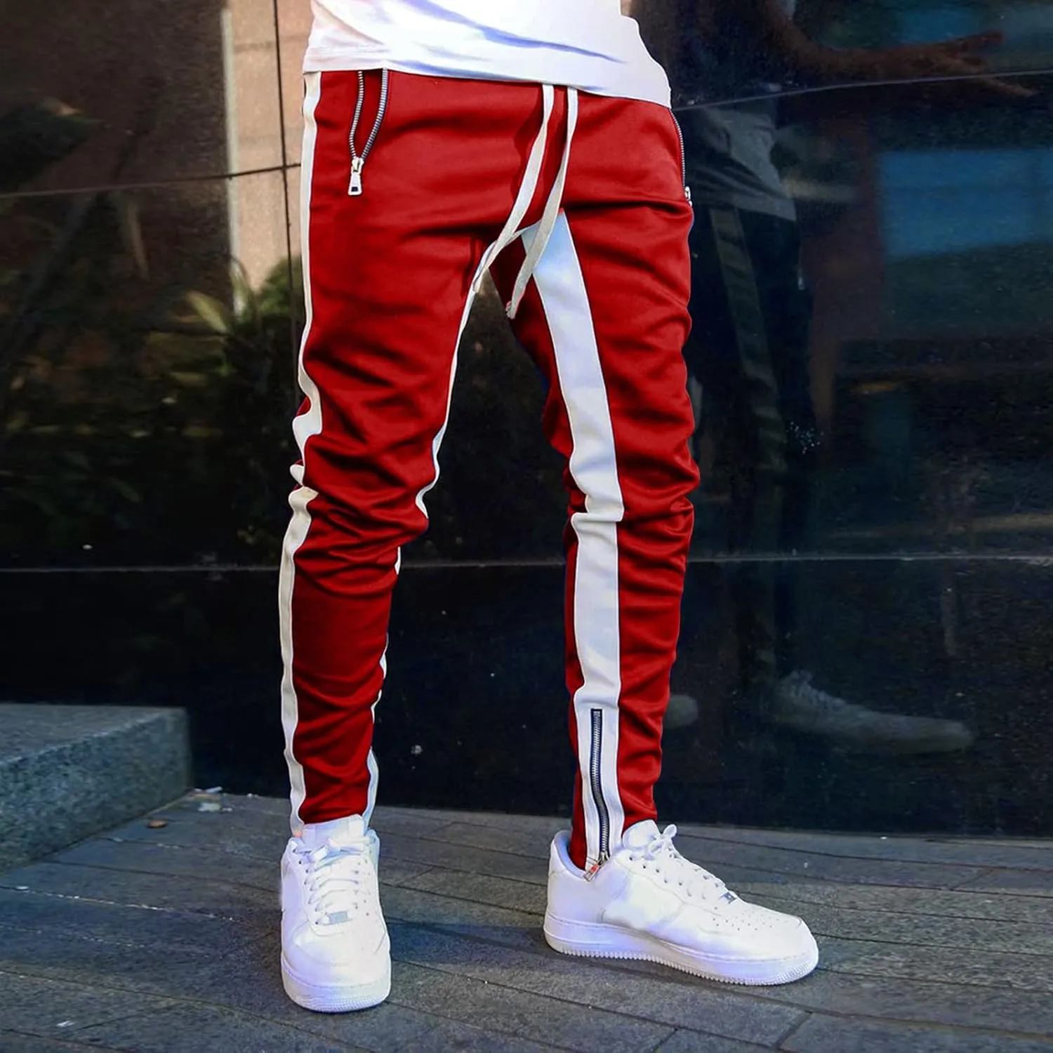 Mens Autumn Winter Cargo Joggers Stretch Pants Casual Twill Cotton Elastic Drawstring Outdoor Hiking Sweatpants