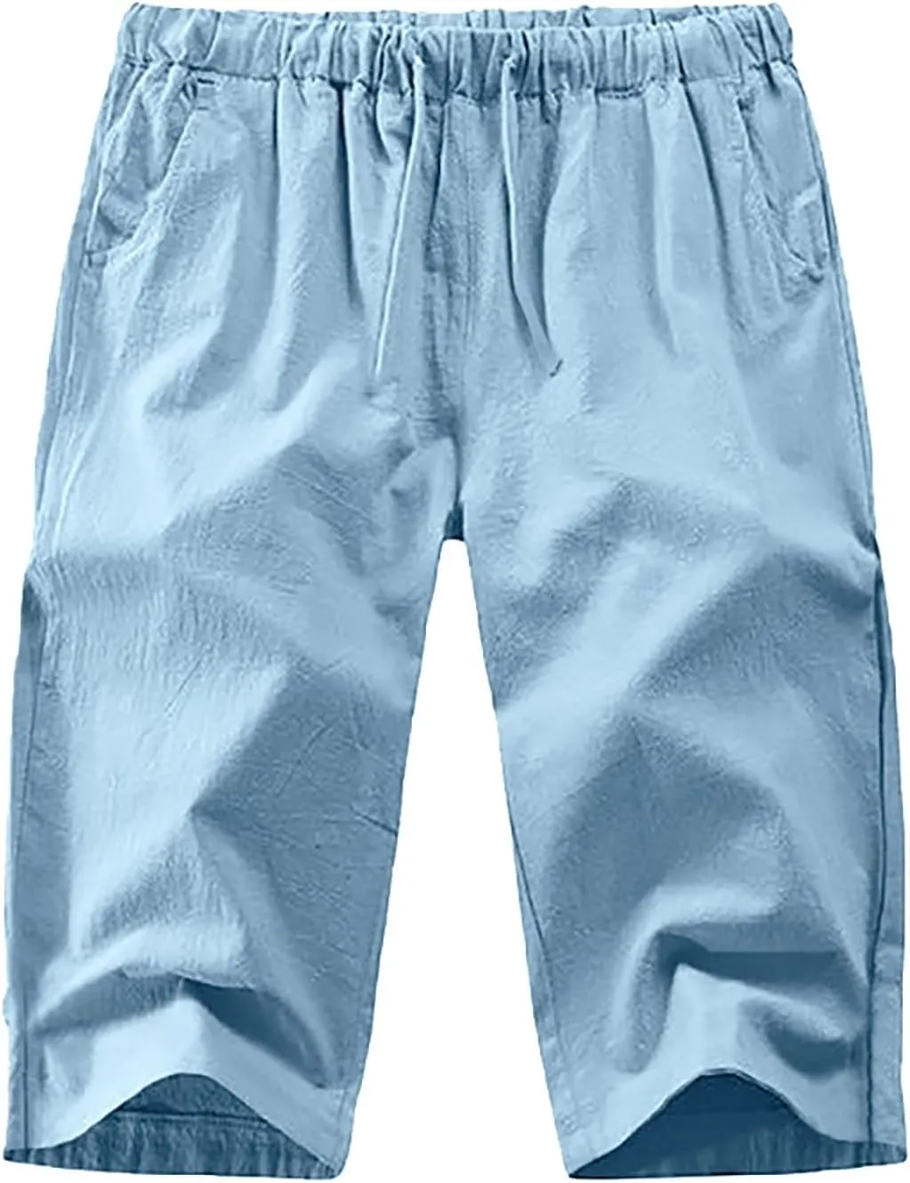 Mens Capri Baggy Harem Pants, Casual Linen Pants, Beach Summer Elastic Waist Drawstring Lightweight Linen Short Trousers
