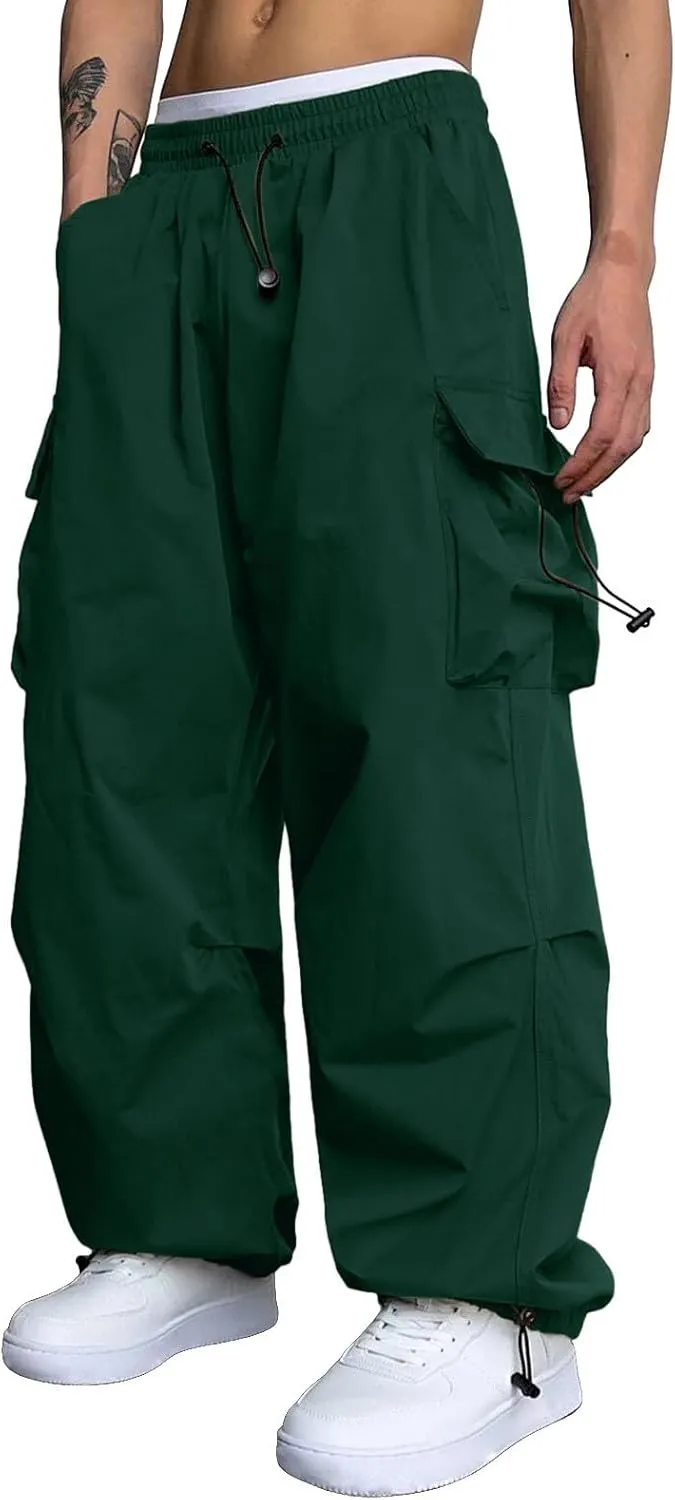 Mens Cargo Pant Elastic Waist Work Pant Multi Pockets Casual Stretchy Outdoor Pants