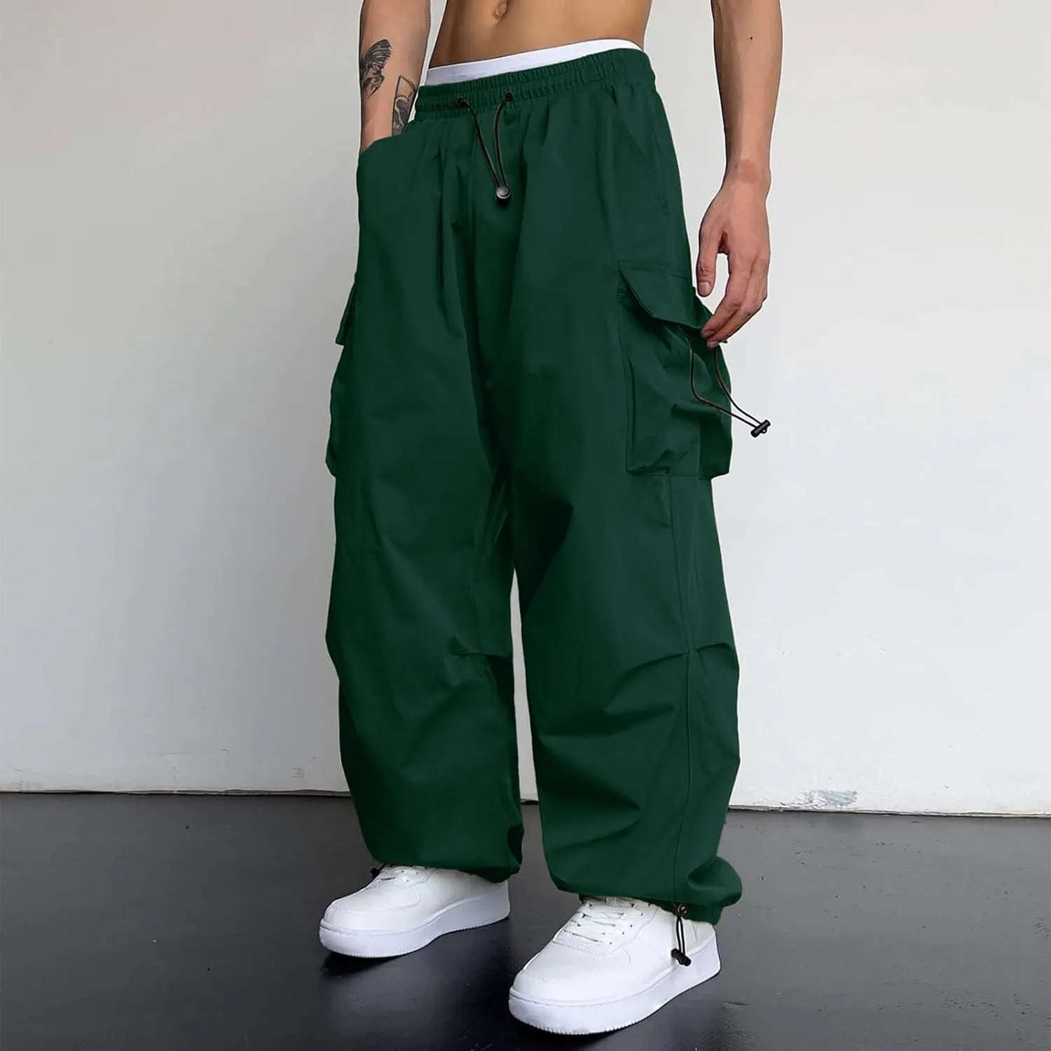 Mens Cargo Pant Elastic Waist Work Pant Multi Pockets Casual Stretchy Outdoor Pants