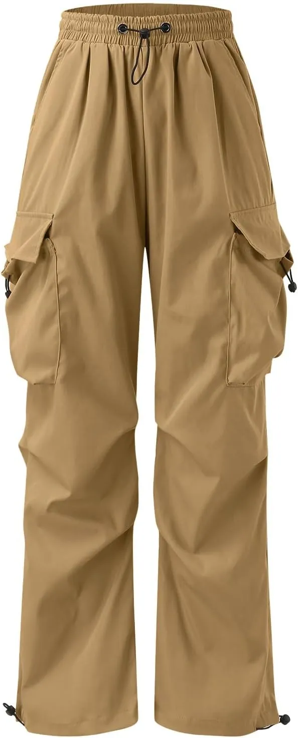 Mens Cargo Pants Casual Lightweight Elastic Waist Drawstring Pant Streetwear with Multiple Pockets