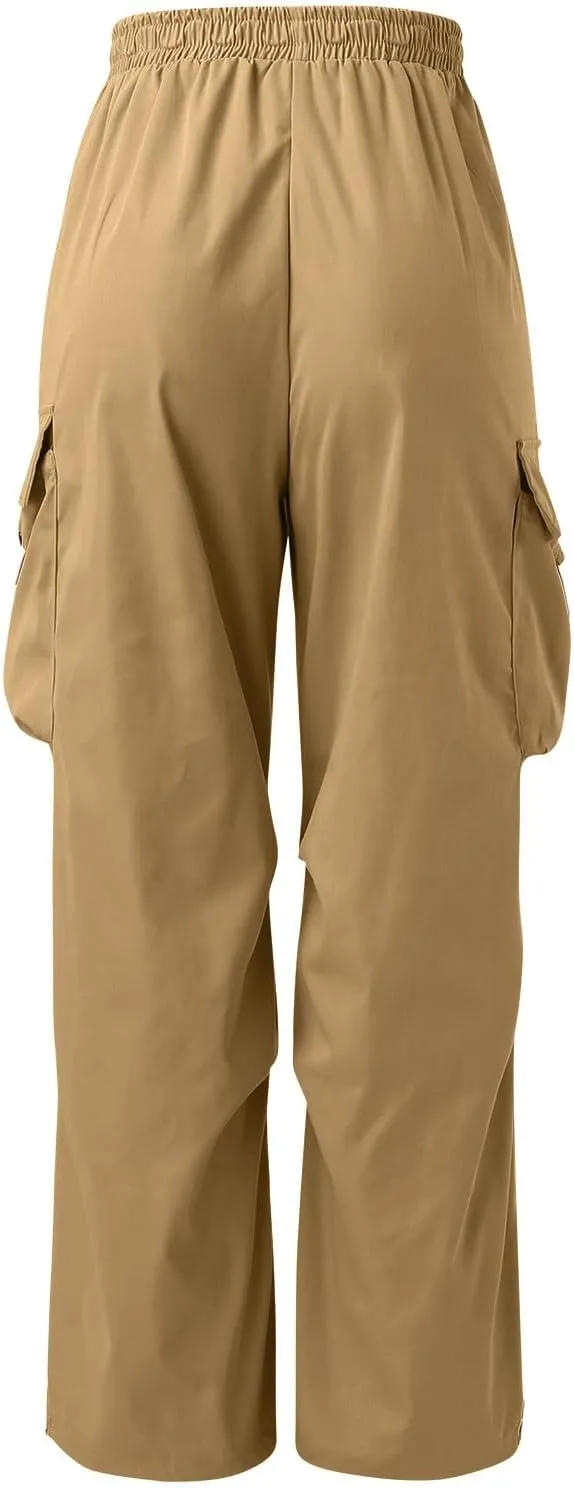 Mens Cargo Pants Casual Lightweight Elastic Waist Drawstring Pant Streetwear with Multiple Pockets