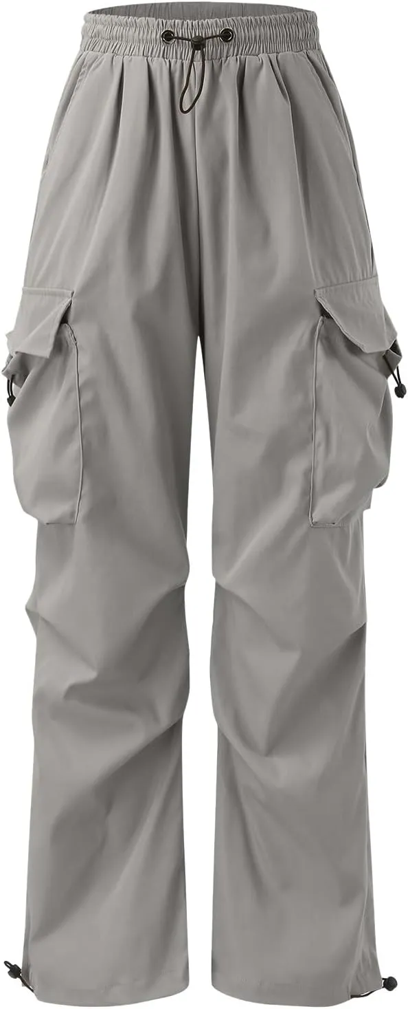 Mens Cargo Pants Casual Lightweight Elastic Waist Drawstring Pant Streetwear with Multiple Pockets