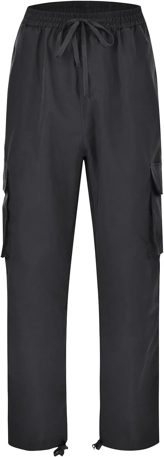 Mens Cargo Pants Classic Fit Pants, Cotton Work Pants, Casual Elastic Waist Solid Color Sports Sweatpants Multi Pcckets