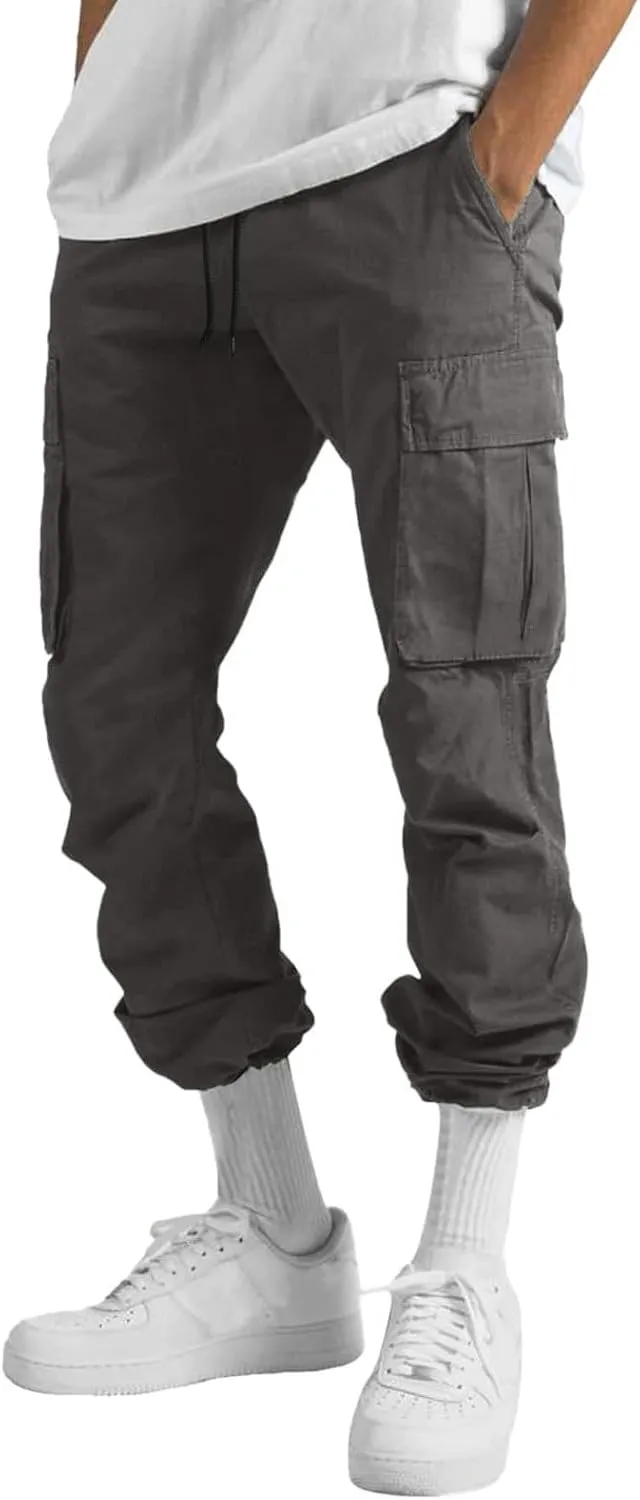 Mens Cargo Pants Summer Lightweight Elastic Waist Wide Pant Loose Fit Joggers Outdoor Hiking Trousers