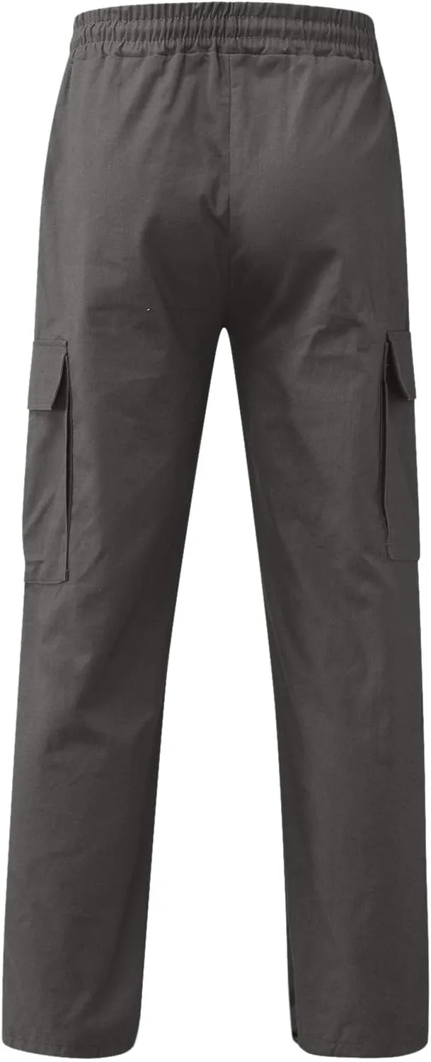 Mens Cargo Pants Summer Lightweight Elastic Waist Wide Pant Loose Fit Joggers Outdoor Hiking Trousers