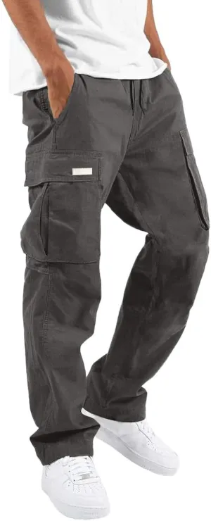 Mens Cargo Pants Summer Lightweight Elastic Waist Wide Pant Loose Fit Joggers Outdoor Hiking Trousers