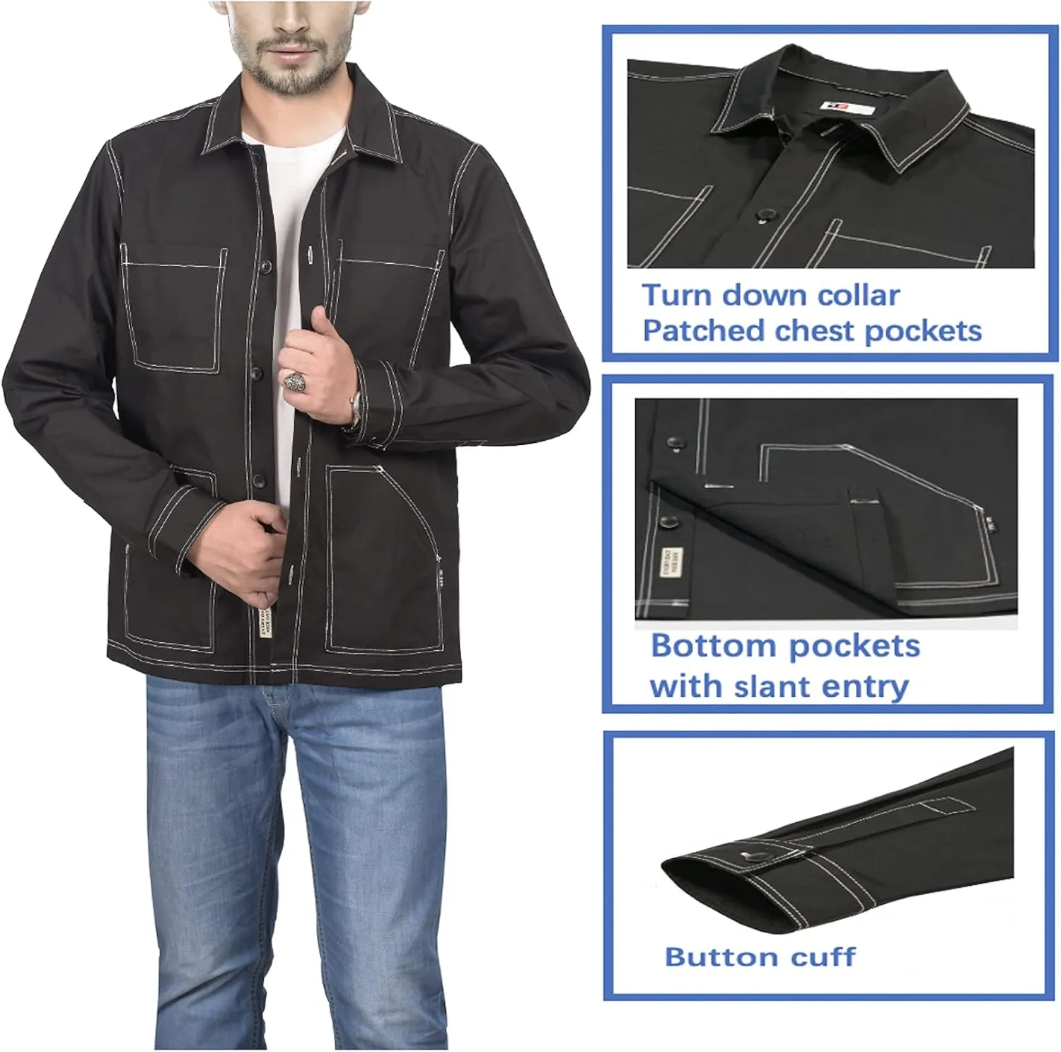 Mens Casual Lightweight Jacket Cotton Overshirts Button Down Shirt Jackets Regular & Big-tall Shacket Jacket