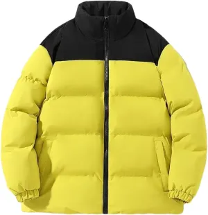 Men's Classic Splicing Stand Collar Windproof Parka Down Cotton Padded Coat Jacket
