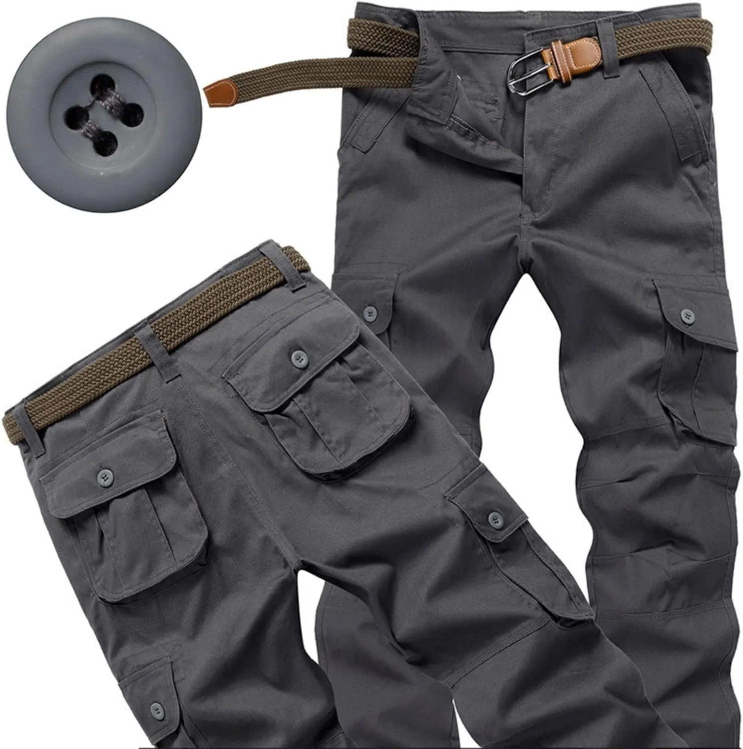 Men's Drawstring Multi Pocket Casual Pants Hiking Workout Cotton Cargo Pants