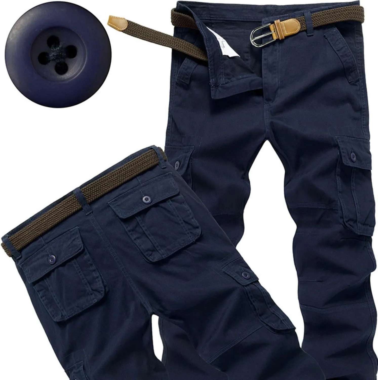 Men's Drawstring Multi Pocket Casual Pants Hiking Workout Cotton Cargo Pants