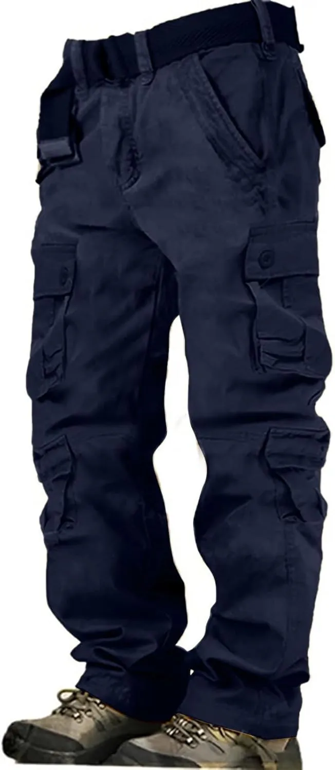 Men's Drawstring Multi Pocket Casual Pants Hiking Workout Cotton Cargo Pants