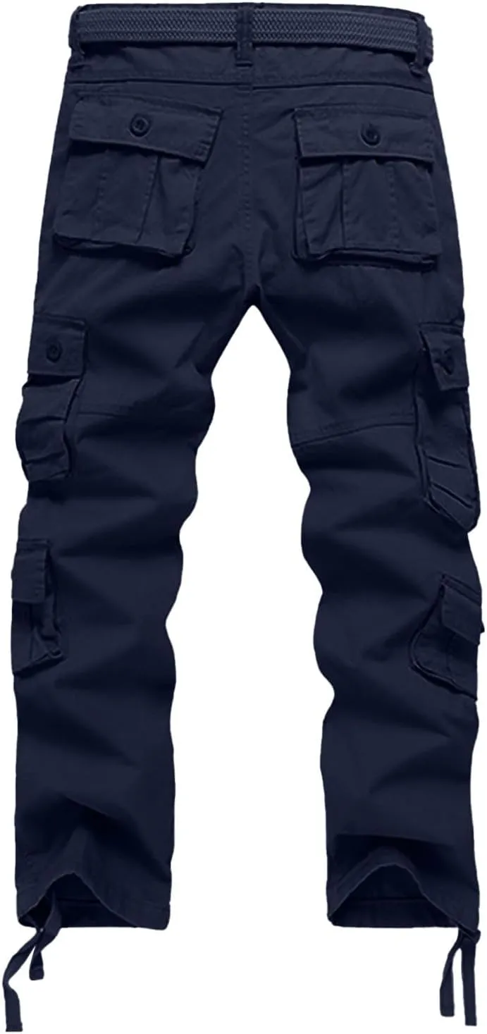 Men's Drawstring Multi Pocket Casual Pants Hiking Workout Cotton Cargo Pants