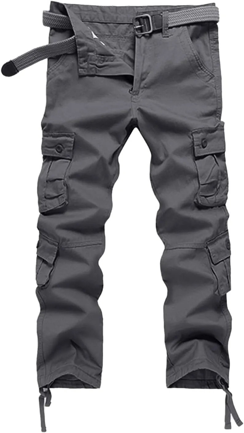 Men's Drawstring Multi Pocket Casual Pants Hiking Workout Cotton Cargo Pants