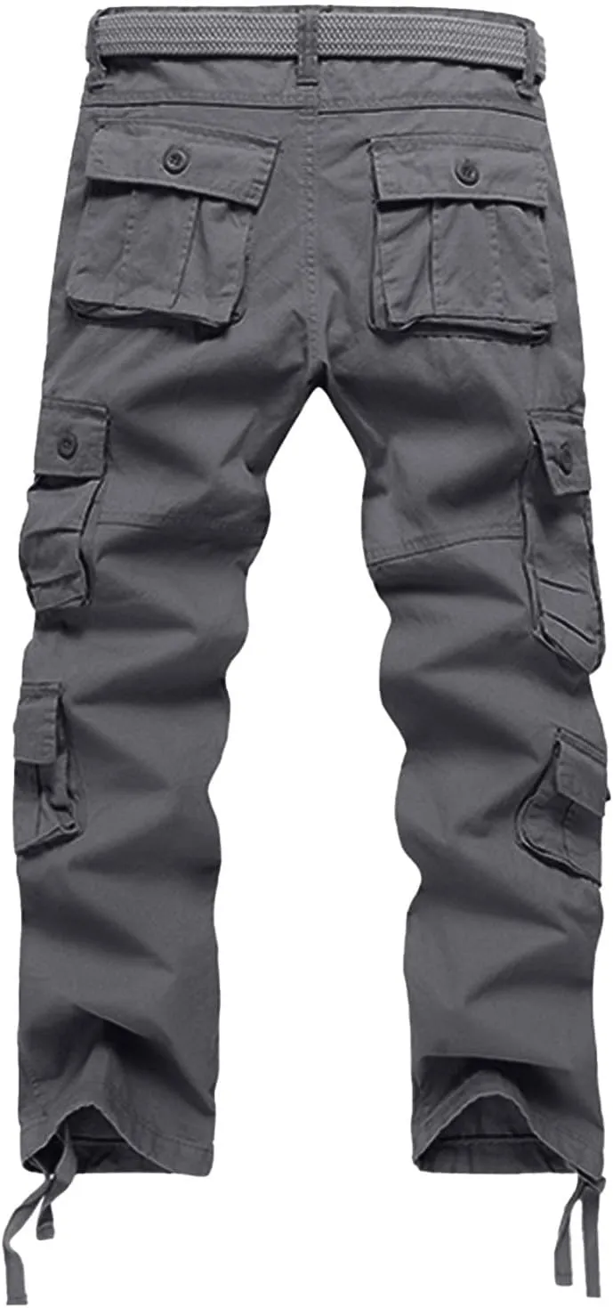 Men's Drawstring Multi Pocket Casual Pants Hiking Workout Cotton Cargo Pants