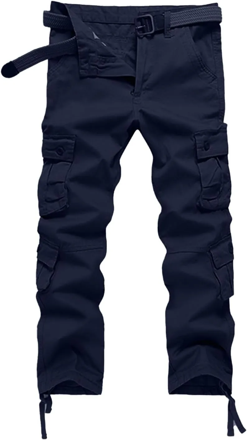 Men's Drawstring Multi Pocket Casual Pants Hiking Workout Cotton Cargo Pants