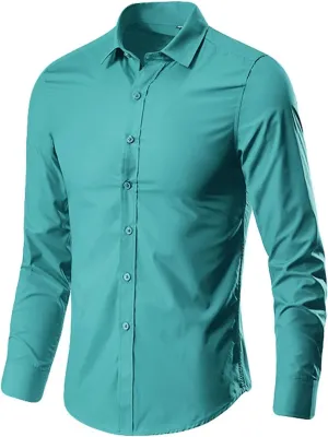 Men's Fashion Basic Business Casual Solid Colour Long Sleeve Button Down Shirt Suit Bottom Male Gentlemen's