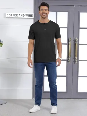 Mens Henley Shirt Dry Fit Tech 3 Button Slim Fit Quick Dry Gym Tshirt Short Sleeve Lightweight Casual T Basic Tee