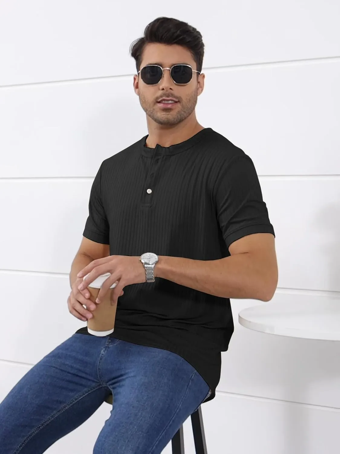 Mens Henley Shirt Dry Fit Tech 3 Button Slim Fit Quick Dry Gym Tshirt Short Sleeve Lightweight Casual T Basic Tee