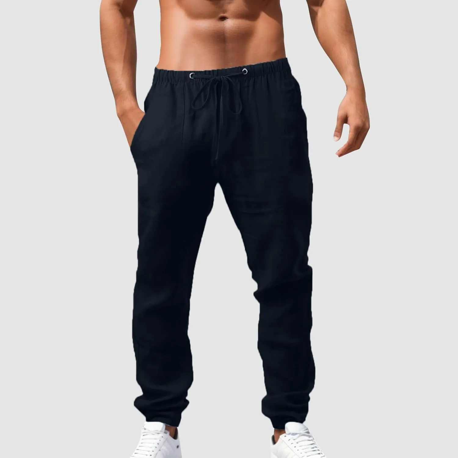 Mens Lightweight Jogging Pant Pockets Lounge Work Joggers Loose Fit Sport Casual Sweatpants Open Hem Pants