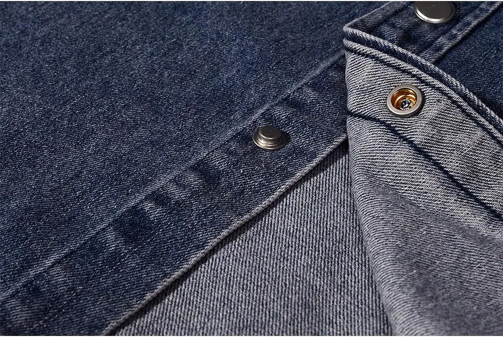 Men's Long Sleeve Slim-Fit Snap Denim Work Shirt