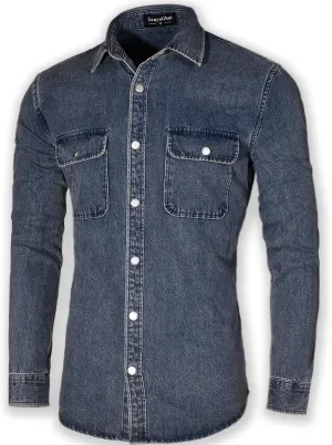 Men's Long Sleeve Slim-Fit Snap Denim Work Shirt