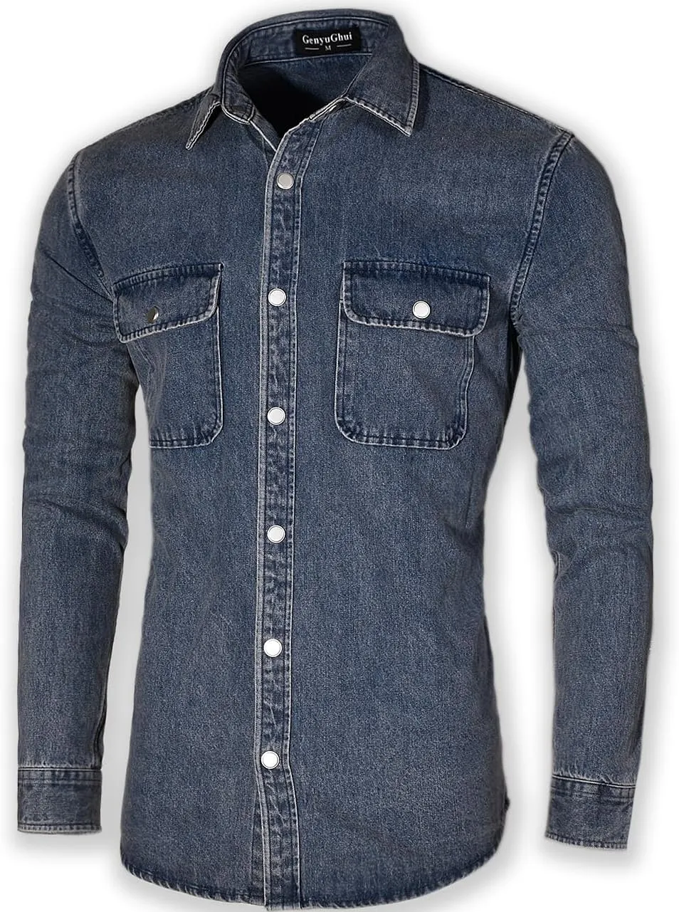 Men's Long Sleeve Slim-Fit Snap Denim Work Shirt