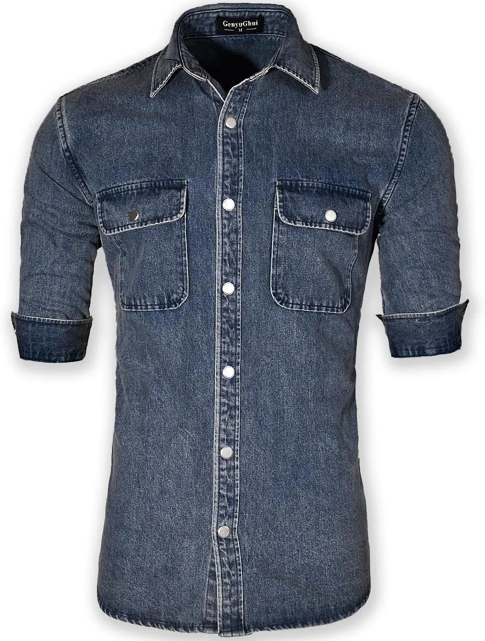 Men's Long Sleeve Slim-Fit Snap Denim Work Shirt