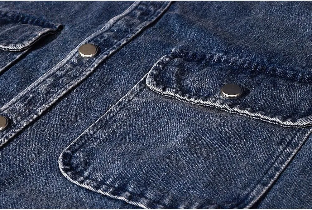 Men's Long Sleeve Slim-Fit Snap Denim Work Shirt
