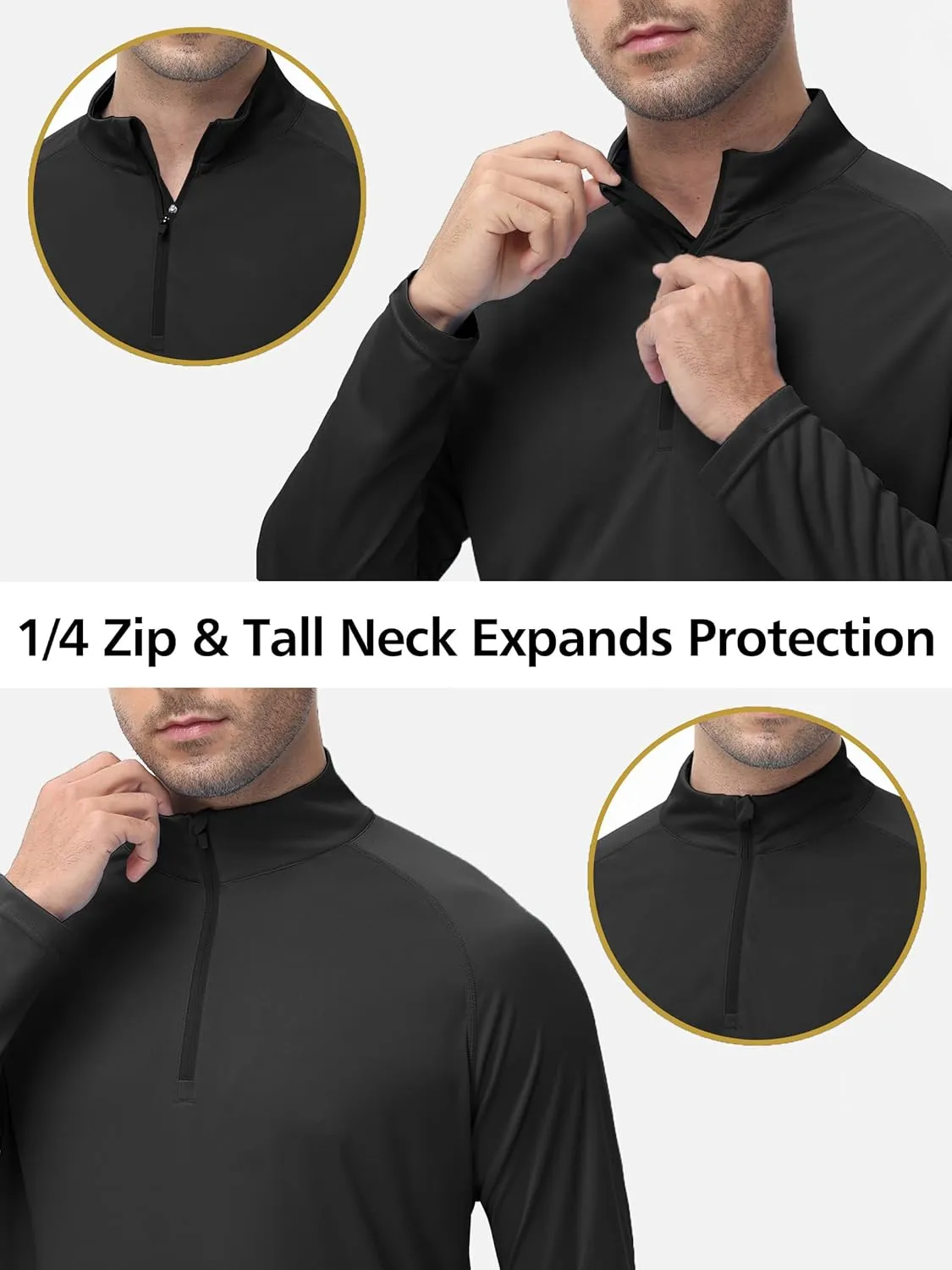 Men's Long Sleeve Sun Shirts UPF 50  1/4 Zip Fishing Running Rash Guard Tee Shirts UV Protection Hiking Outdoor Shirt