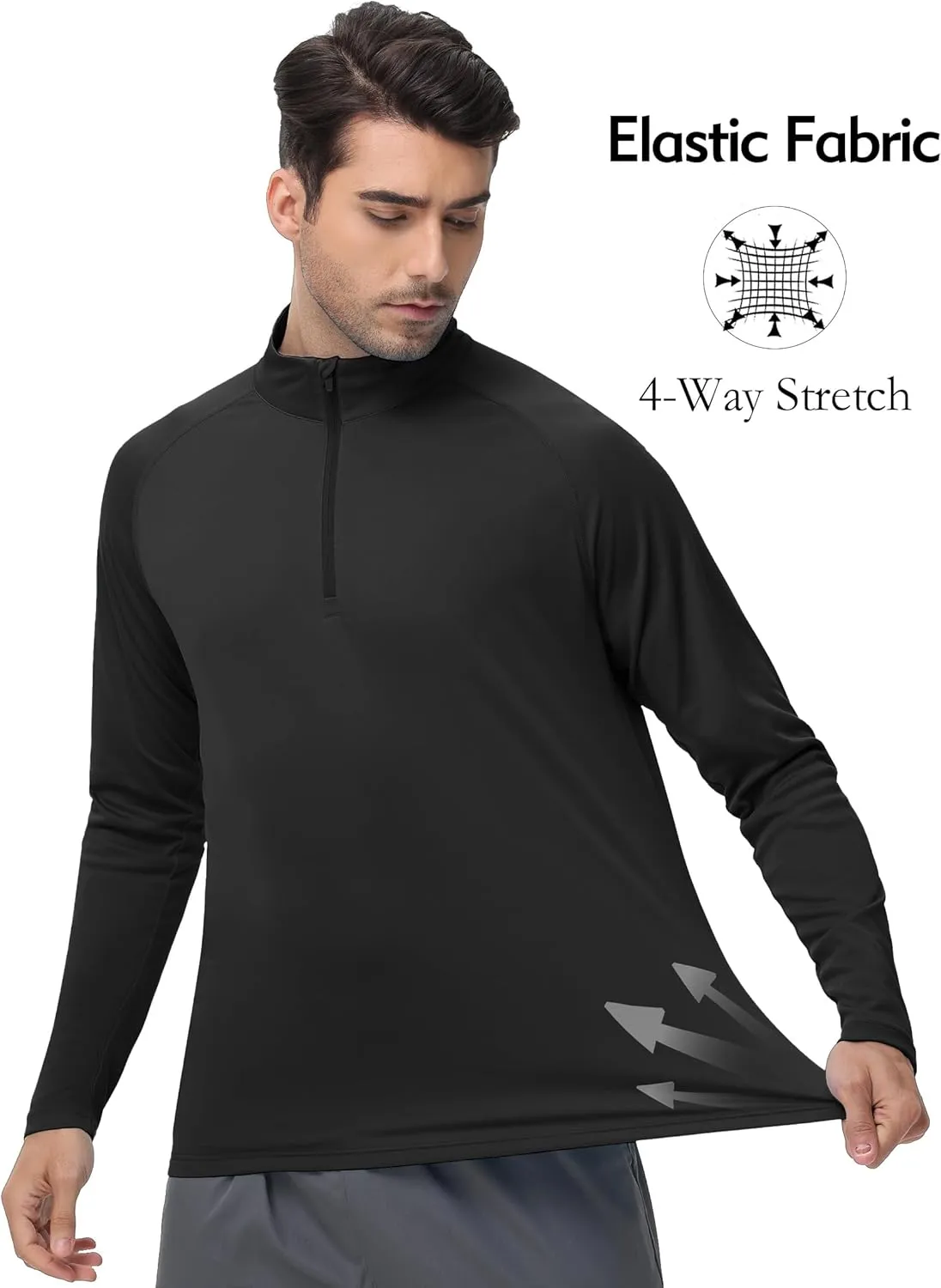Men's Long Sleeve Sun Shirts UPF 50  1/4 Zip Fishing Running Rash Guard Tee Shirts UV Protection Hiking Outdoor Shirt