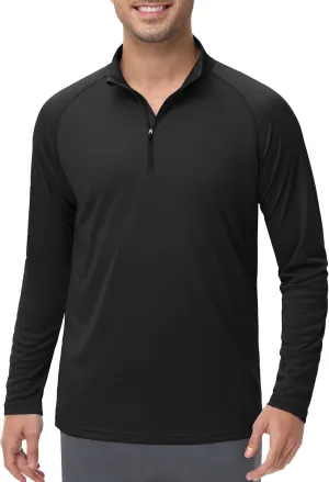 Men's Long Sleeve Sun Shirts UPF 50  1/4 Zip Fishing Running Rash Guard Tee Shirts UV Protection Hiking Outdoor Shirt