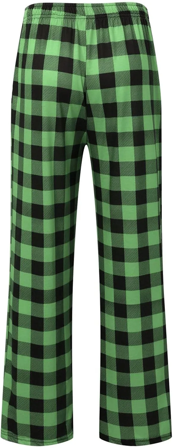 Mens Pajama Pants Wide-Legged Plaid Printed Drawstring Pockets Casual Pants Fall and Winter Sleepwear Pants