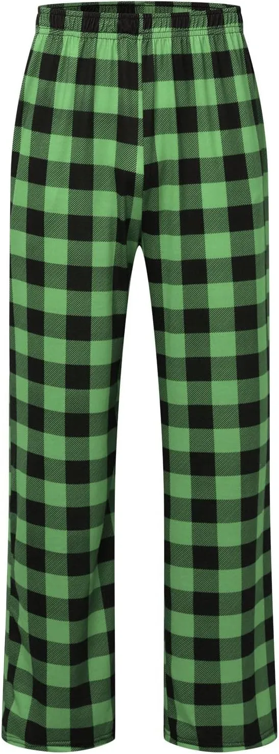 Mens Pajama Pants Wide-Legged Plaid Printed Drawstring Pockets Casual Pants Fall and Winter Sleepwear Pants