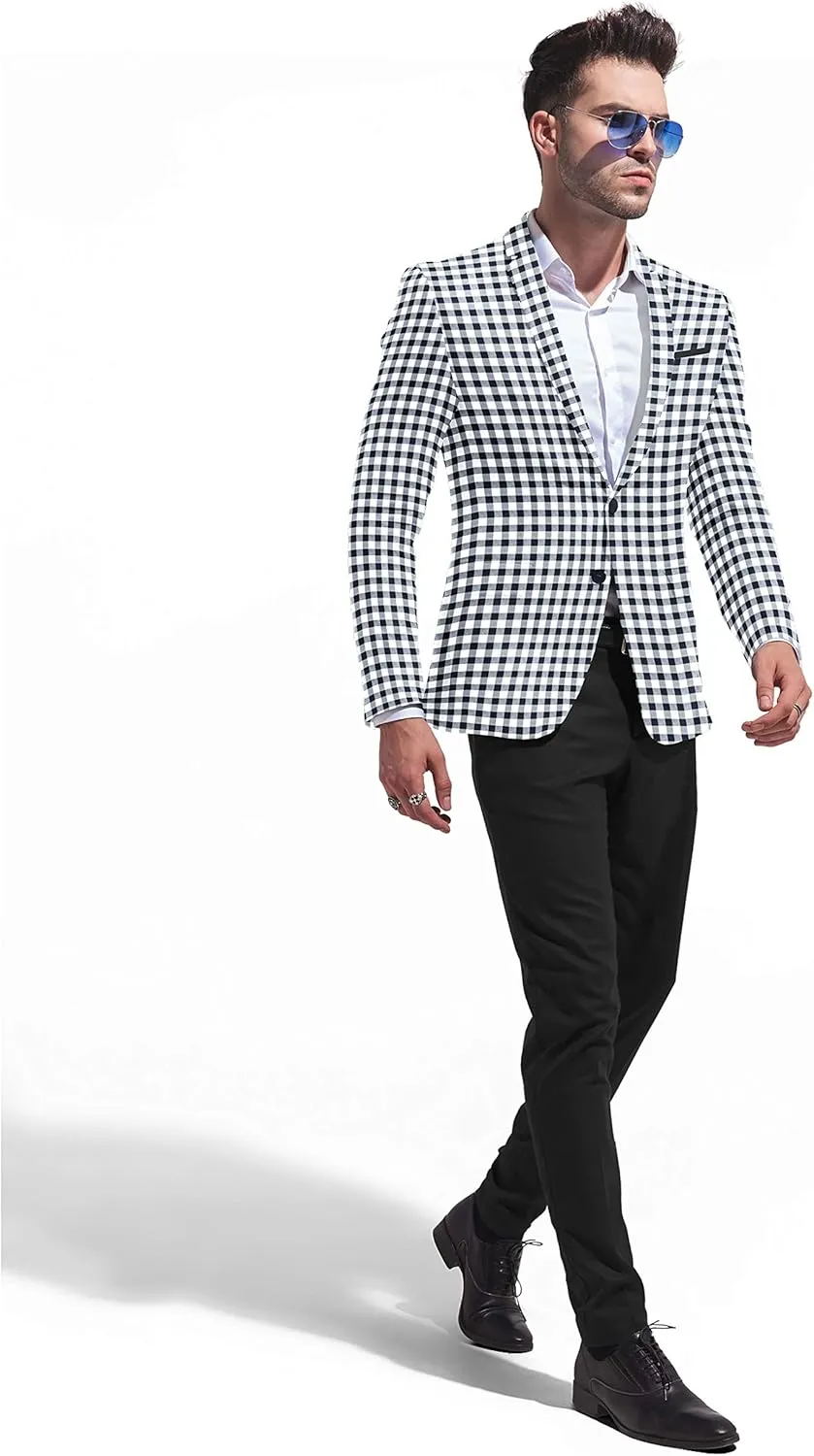 Men's Plaid Blazer 2 Button Lightweight Regular Fit Checked Plaid Suit Sport Coat Jacket Casual Daily Dress Jacket Sport Coat