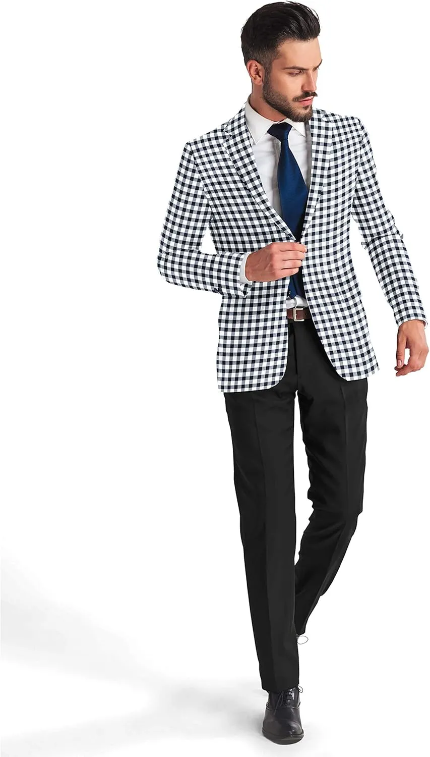 Men's Plaid Blazer 2 Button Lightweight Regular Fit Checked Plaid Suit Sport Coat Jacket Casual Daily Dress Jacket Sport Coat